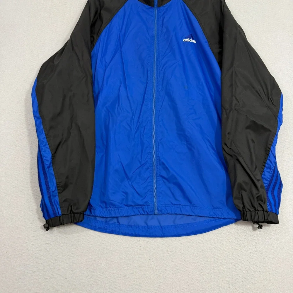 Vintage Adidas Windbreaker Jacket Mens Large Blue Black Full Zip Mesh Lined Logo